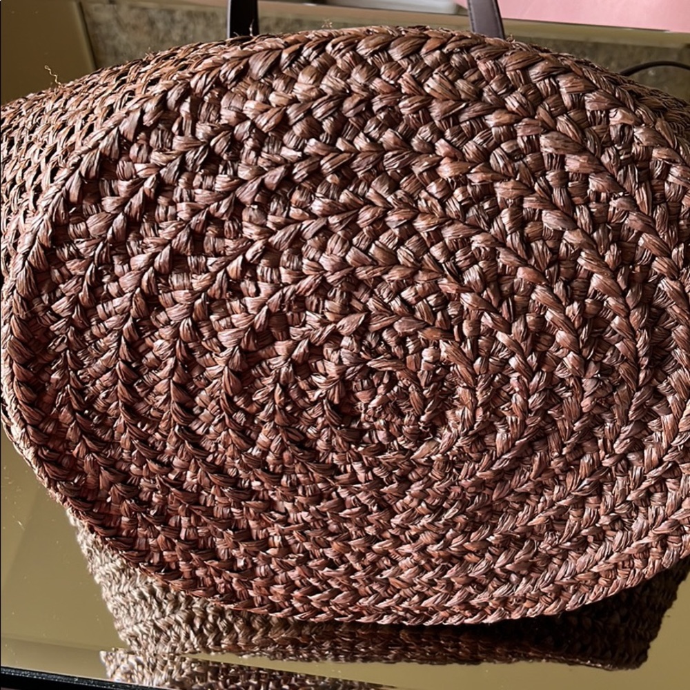 Saint Laurent Logo Raffia Tote chocolate and leather. - Picture 4 of 7